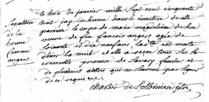1758 Death. Neuville, St-François-de-Sales, Portneuf, Quebec
