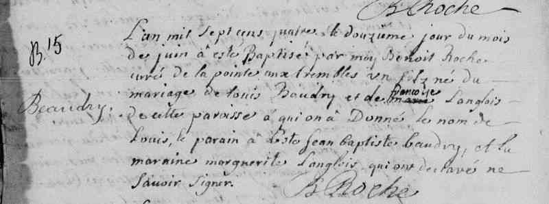 1704 Baptism
L'Enfant Jesus de la Pointe aux Trembles, Point aux Trembles, Quebec