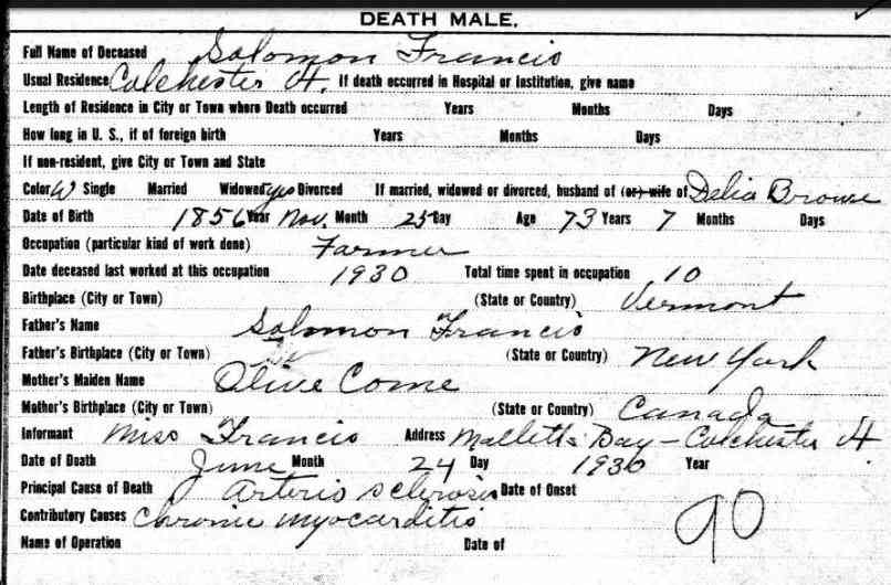 Vermont State Archives and Records Administration; Montpelier, Vermont; Vermont Death Records, 1909-2008