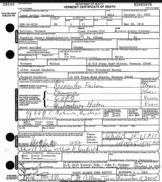 Vermont State Archives and Records Administration; Montpelier, Vermont; Vermont Death Records, 1909-2008