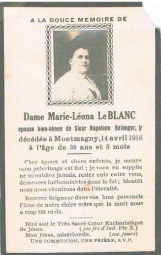 Marie-Leona-Anne-Eva LEBLANC - Funeral Card