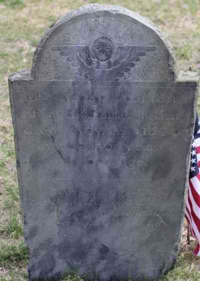Grave

Inscription:
Mrs. Mary Jackfon, wife of Mr. Samuel Jackfon died Nov. 24 1809; in the 56 year of her age.