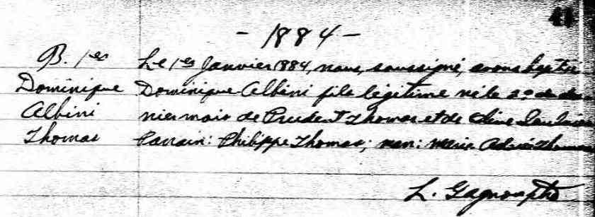 1 January 1884 Baptism
St-Isidore