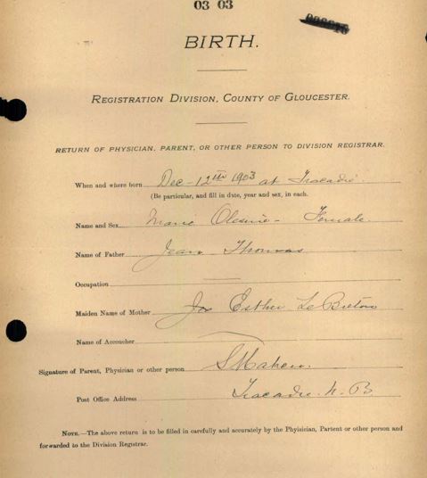 Olesine Marie "Alice" THOMAS - Birth