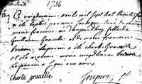 Marie-Françoise GRAVEL - 1736 Baptism. Chateau Richer, Montmorency, Quebec