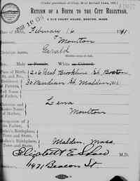 Gerald "David Ignatius" MOULTON "POPPLE" - Birth Certificate  Massachusetts, Town Clerk, Vital and Town Records, 1626-2001, database with images, FamilySearch (https://familysearch.org/pal:
