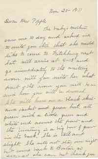 Eva L LUNT - November 20, 1911 Letter from Eva Moulton to Popple family regarding the adoption of her grandson, Gerald Moulton (part 1)