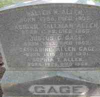 Walter W ALLEN - Grave  Allen Walter W.			d.  1863          b. 1786  Abigail Tallman			d.  1863          b. 1785   Sophia Tallman			d. Apr.10, 1906   b.  1825