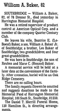 William A BAKER -