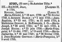 Jean-Baptiste BARON - Quebec, Genealogical Dictionary of Canadian Families (Tanguay Collection), 1608-1890