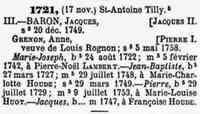 Jacques BARON - Quebec, Genealogical Dictionary of Canadian Families (Tanguay Collection), 1608-1890