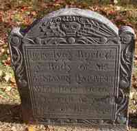 Benjamin BARRETT - Grave  Inscription: Here lyes Buried ye Body of Mr. BENJAMIN BARRETT Who Decd. Octobr. 25th, 1728 in ye 48th Year of His Age