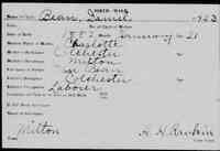 Daniel BEAN - Birth Vermont, Vital Records, 1760-1954