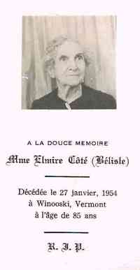 Elmire BELISLE - Death