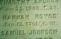 Hannah BENEDICT - Grave  Inscription: ae. 91