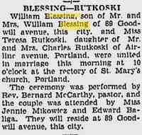 William H BLESSING - 1933 Marriage The Meriden Daily Journal Meriden, Connecticut Wednesday, June 14, 1933