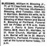 William H BLESSING - The Hartford Courant Hartford, Connecticut Oct 25, 1984 