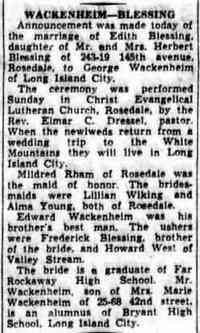 Edith Edna BLESSING - Long Island City NY Star Journal Wednesday, September 4, 1940