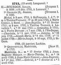 Ignace BOURDON - Dictionnaire généalogique des familles canadiennes (Collection Tanguay), Québec, 1608 à 1890