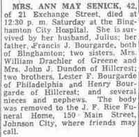 Anna May BOURGARDE - Binghamton Press Binghamton, New York February 23, 1948