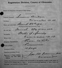 Marie Susanne BRIDEAU - 1913 Death Tracadie New Brunswick, Provincial Returns of Deaths, 1815-1919 