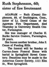 Ruth Irene CESAN - obituary The Morning Union Springfield, Massachusetts March 13, 1982