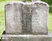 Joseph CHASE - Grave  JOSEPH CHASE  Died May 15, 1866  Aged 76 yrs. 5 mos. APPHIA HIS WIFE  Died Oct. 22, 1874  Aged 70 yrs. 5 mos.  In God we trust