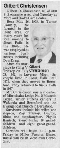 Gilbert Oscar CHRISTENSEN - Obituary