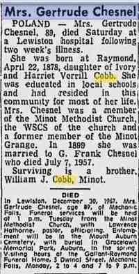 Gertrude Florence COBB - Obituary The Lewiston Daily Sun Lewiston, Maine Jan 1, 1968