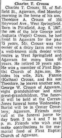 Carl "Charles" Theodore CROUSS - The Springfield Union Springfield, Massachusetts Tuesday, November 15, 1960