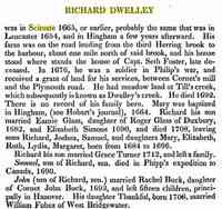 Richard DWELLEY - Title	History of Scituate, Massachusetts: from its first settlement to 1831 Author	Samuel Deane Publisher	J. Loring, 1831 Original from	Harvard Uni