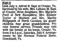 Alfred Harold EQUI - Death Notice