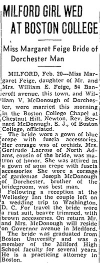 Margaret Elizabeth FEIGE - 1939 marriage