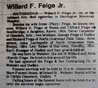 Willard Frederick FEIGE - The News Southbridge, Massachusetts Wednesday, April 30, 1980