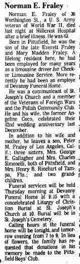 Norman Euclid FRALEY - The Berkshire Eagle Pittsfield, Massachusetts March 4, 1975