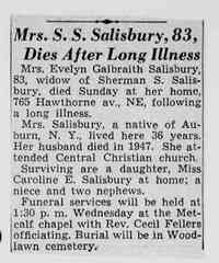 Evelyn GALBRAITH - Obituary December 3, 1951 Michigan Obituaries, 1830-2006