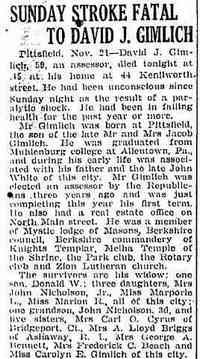 David John GIMLICH - The Springfield Daily Republican Springfield, Massachusetts November 22, 1928