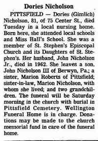 Doris Elizabeth GIMLICH - The Morning Union Springfield, Massachusetts April 1, 1982