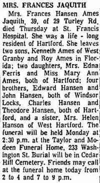 Frances M HANSEN - The Hartford Courant Hartford, Connecticut Feb 7, 1965