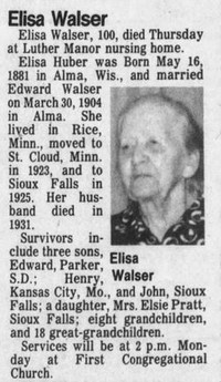 Elisa A (Elsie) HUBER - Obituary