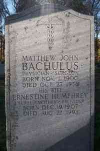 Matthew John BACHULUS - Grave stone Longmeadow Cemetery Longmeadow, Massachusetts