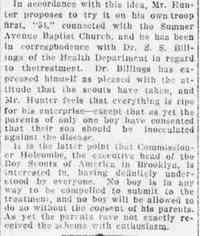 Charles Burtis HUNTER - May Inoculate Boy Scouts (part two) The Brooklyn Daily Eagle Brooklyn, New York Tuesday, March 4, 1913