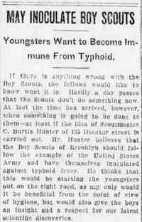 Charles Burtis HUNTER - May Inoculate Boy Scouts (part one) The Brooklyn Daily Eagle Brooklyn, New York Tuesday, March 4, 1913