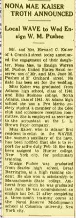 Nona Mae KAISER - 1943 marriage announcement
