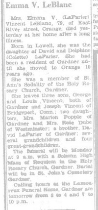 Emma (Emily) Victoria LAFARIER (LAFERRIERE) - Obituary