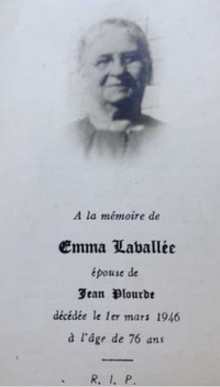 Emma LAVALLEE - Funeral Card