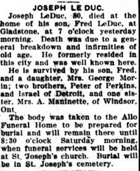 Joseph Wilfred LEDUC - Obituary