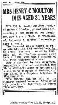 Eva L LUNT - Obituary Thanks to Doug Noble