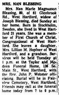 Nan Marie MAGNUSSON - The Hartford Courant Hartford, Connecticut Date:	Nov 30, 1964