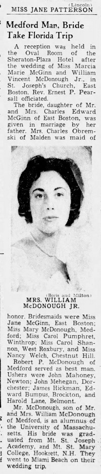 Marcia Marie MCGINN - 1962 marriage